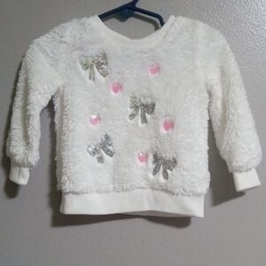 Btween Cozy White Fleece Girls Sweater with Bow/Heart Accents Size 12 Months